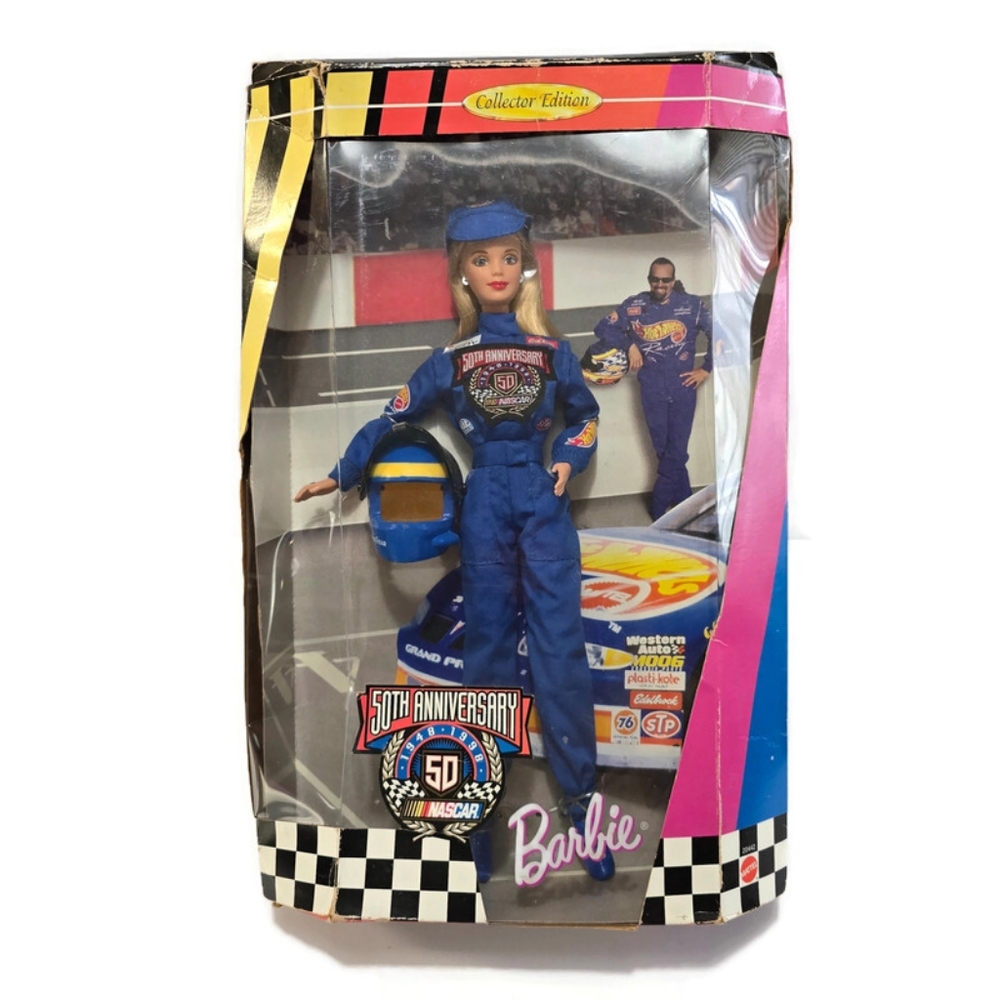 Barbie 50th Anniversary NASCAR Collector Edition Mattel Doll Damage Boxed
